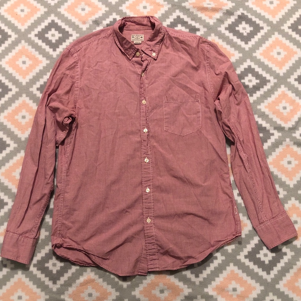 J. Crew Men's Red&White Button-Down Shirt Size Medium